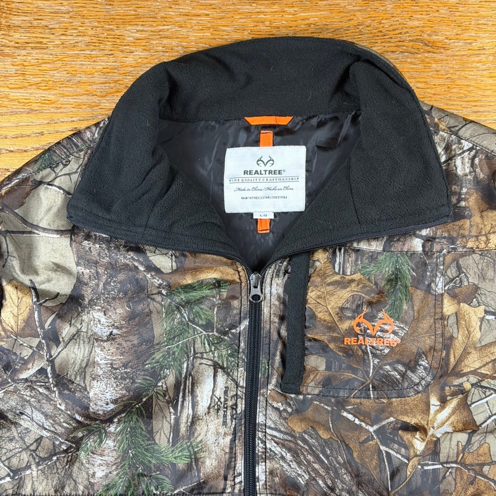 Realtree Mens Fleece Jacket Camo Black Full Zip Outdoor Hunting Coat Large L/G